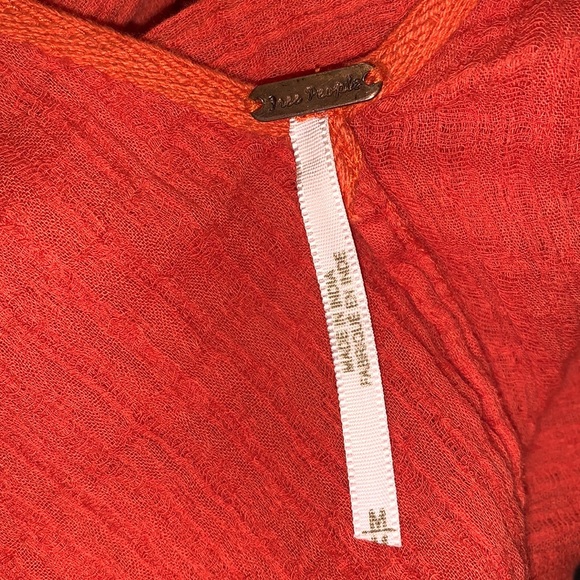 Free People Red Tangerine Orange Boho V- Neck Crop Top - Picture 8 of 9